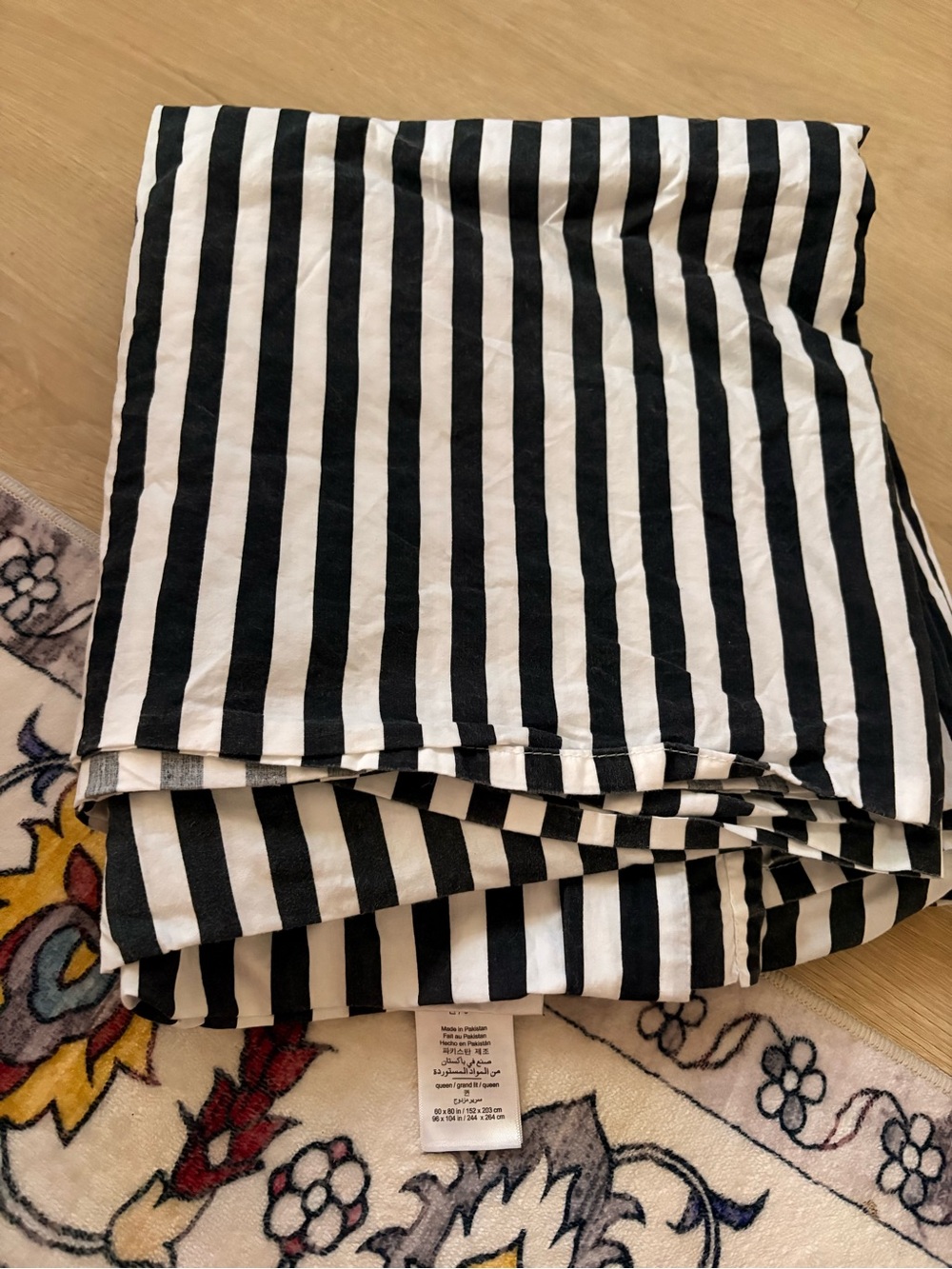 🍾 pottery barn Emily Meritt black white striped FLAT SHEET
